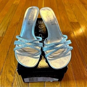 Rampage Frankie Womens 8.5M Silver Glitter  2 3/4" Dressy Heels Sandals Party